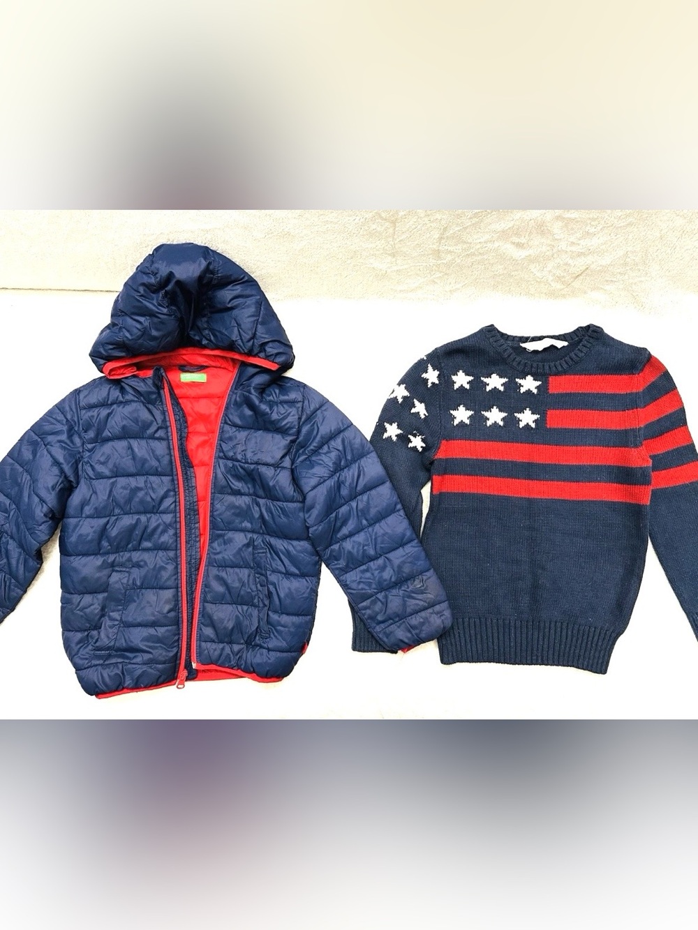 United Color Of Benetton Down Light  JACKET Boys & H&M Sweater Size 6-7 Excellen